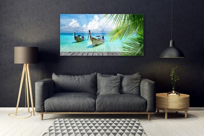 Plexiglas® Wall Art Boats sea landscape blue brown green