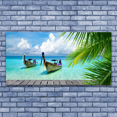 Plexiglas® Wall Art Boats sea landscape blue brown green