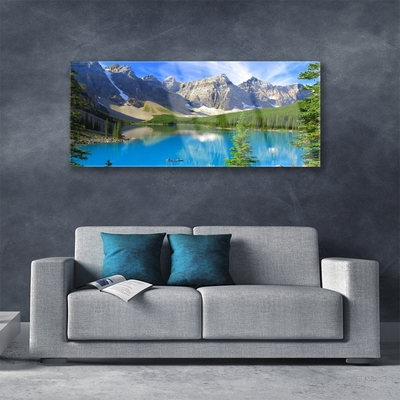 Plexiglas® Wall Art Lake mountain forest landscape blue green grey white