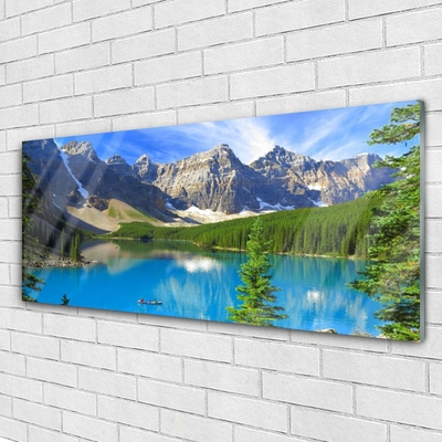 Plexiglas® Wall Art Lake mountain forest landscape blue green grey white