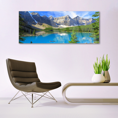 Plexiglas® Wall Art Lake mountain forest landscape blue green grey white