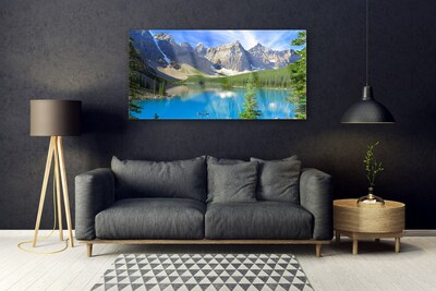 Plexiglas® Wall Art Lake mountain forest landscape blue green grey white