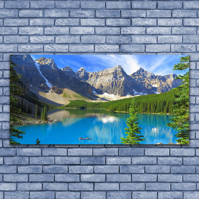 Plexiglas® Wall Art Lake mountain forest landscape blue green grey white