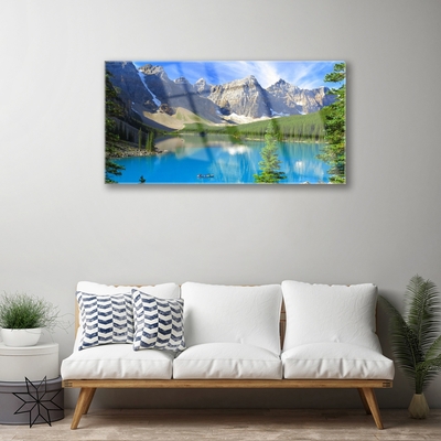 Plexiglas® Wall Art Lake mountain forest landscape blue green grey white