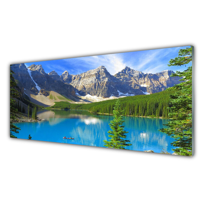 Plexiglas® Wall Art Lake mountain forest landscape blue green grey white