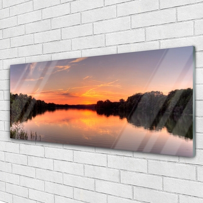 Plexiglas® Wall Art Lake forest landscape yellow greengrey