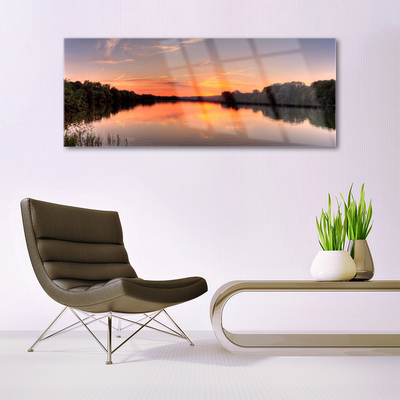 Plexiglas® Wall Art Lake forest landscape yellow greengrey