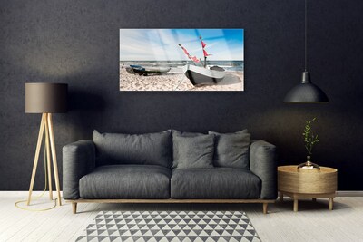 Plexiglas® Wall Art Boats beach landscape white black brown blue