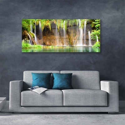 Plexiglas® Wall Art Waterfall lake nature brown green white blue