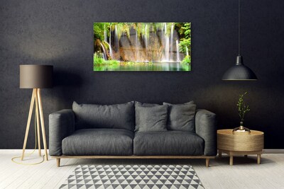 Plexiglas® Wall Art Waterfall lake nature brown green white blue