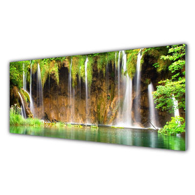 Plexiglas® Wall Art Waterfall lake nature brown green white blue