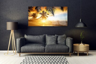 Plexiglas® Wall Art Beach palm sea landscape yellow black blue