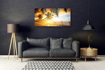 Plexiglas® Wall Art Beach palm sea landscape yellow black blue