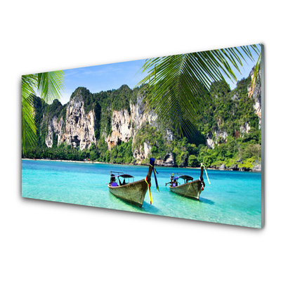 Plexiglas® Wall Art Boats sea landscape blue grey green