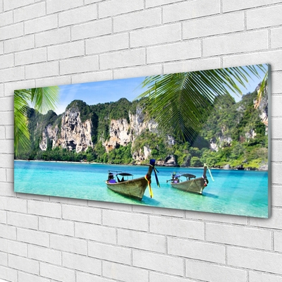 Plexiglas® Wall Art Boats sea landscape blue grey green