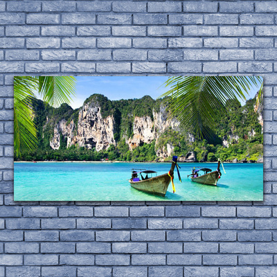 Plexiglas® Wall Art Boats sea landscape blue grey green