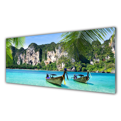 Plexiglas® Wall Art Boats sea landscape blue grey green