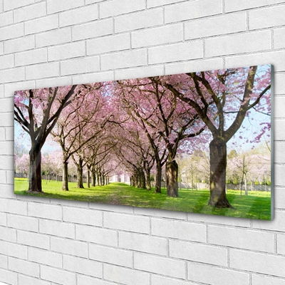 Plexiglas® Wall Art Footpath trees nature brown pink green