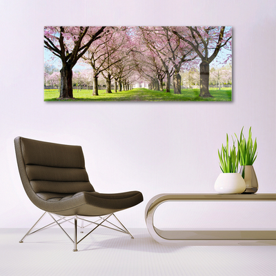 Plexiglas® Wall Art Footpath trees nature brown pink green