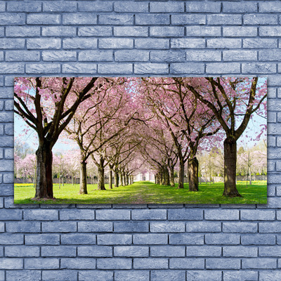 Plexiglas® Wall Art Footpath trees nature brown pink green