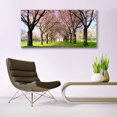 Plexiglas® Wall Art Footpath trees nature brown pink green