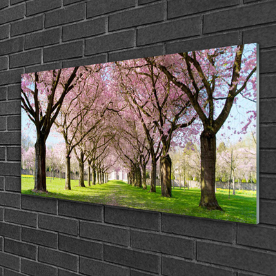 Plexiglas® Wall Art Footpath trees nature brown pink green