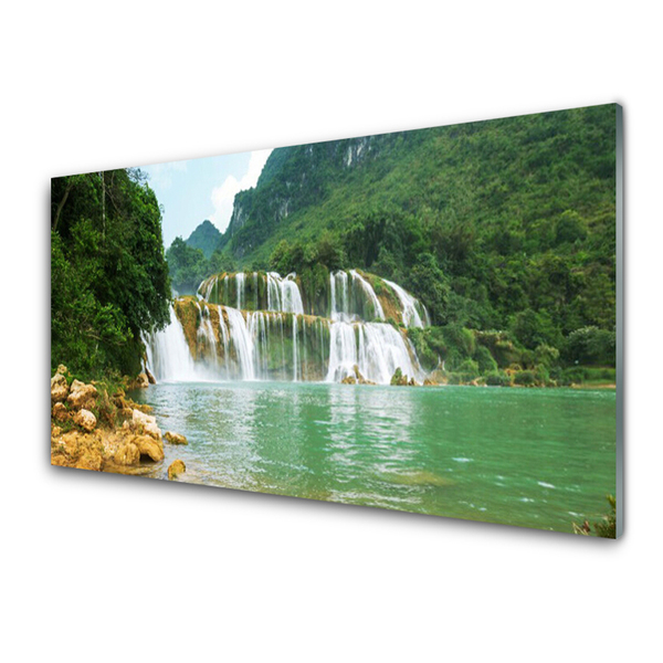 Plexiglas® Wall Art Forest waterfall landscape brown green white blue