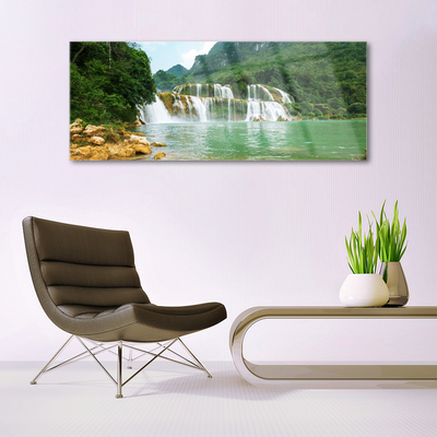 Plexiglas® Wall Art Forest waterfall landscape brown green white blue