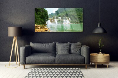 Plexiglas® Wall Art Forest waterfall landscape brown green white blue