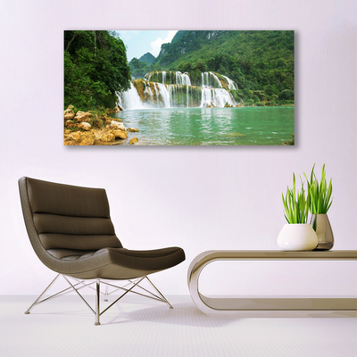 Plexiglas® Wall Art Forest waterfall landscape brown green white blue