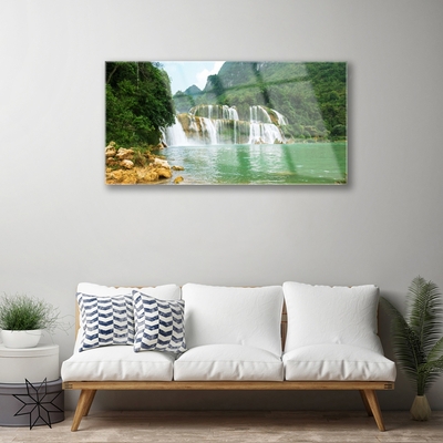 Plexiglas® Wall Art Forest waterfall landscape brown green white blue