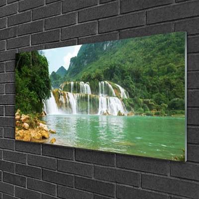 Plexiglas® Wall Art Forest waterfall landscape brown green white blue