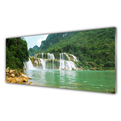 Plexiglas® Wall Art Forest waterfall landscape brown green white blue