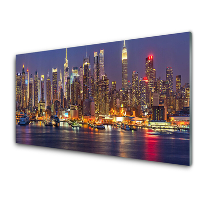 Plexiglas® Wall Art City houses purple yellow brown