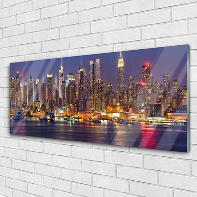 Plexiglas® Wall Art City houses purple yellow brown