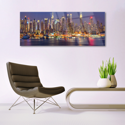 Plexiglas® Wall Art City houses purple yellow brown