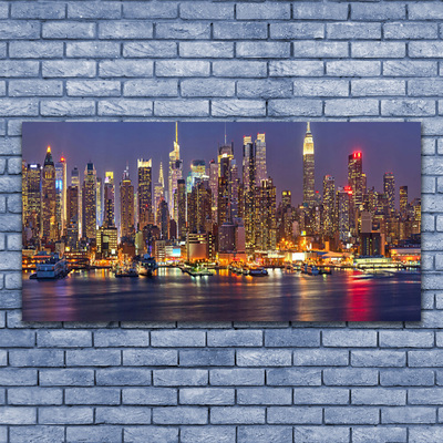 Plexiglas® Wall Art City houses purple yellow brown