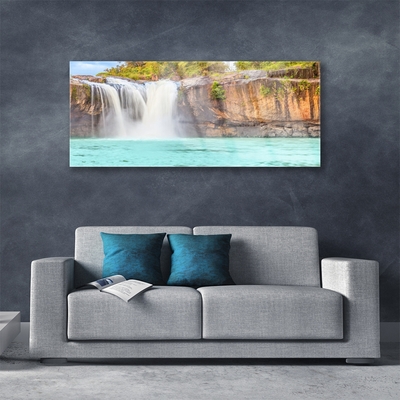 Plexiglas® Wall Art Waterfall lake landscape blue white brown green