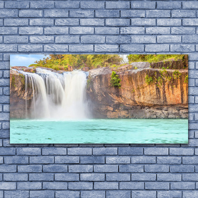 Plexiglas® Wall Art Waterfall lake landscape blue white brown green