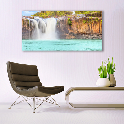 Plexiglas® Wall Art Waterfall lake landscape blue white brown green