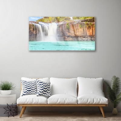 Plexiglas® Wall Art Waterfall lake landscape blue white brown green