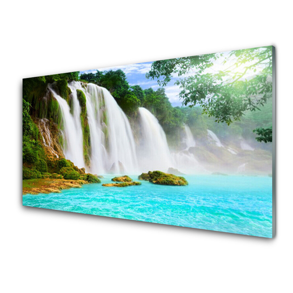 Plexiglas® Wall Art Waterfall lake nature blue white brown green