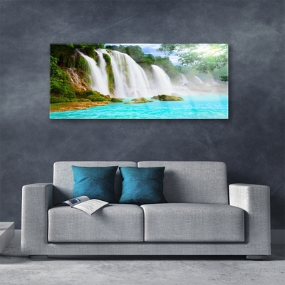 Plexiglas® Wall Art Waterfall lake nature blue white brown green