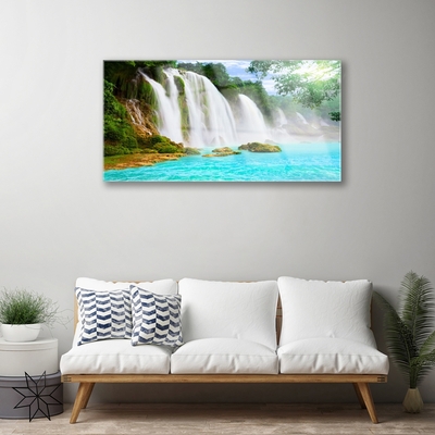 Plexiglas® Wall Art Waterfall lake nature blue white brown green