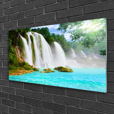 Plexiglas® Wall Art Waterfall lake nature blue white brown green