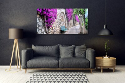 Plexiglas® Wall Art Alley seat bench architecture grey blue pink brown