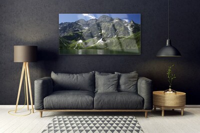 Plexiglas® Wall Art Mountains lake forest landscape green grey