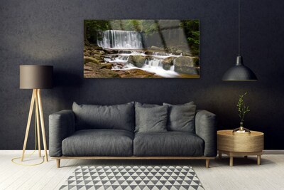 Plexiglas® Wall Art Waterfall forest nature white grey brown green