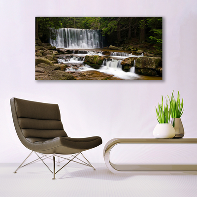 Plexiglas® Wall Art Waterfall forest nature white grey brown green