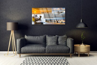 Plexiglas® Wall Art Ocean beach landscape yellow blue grey